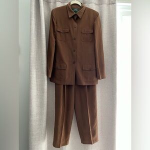 340 Ralph Lauren Vintage Silk Linen 2 Piece Classic Pant Suit Size 12